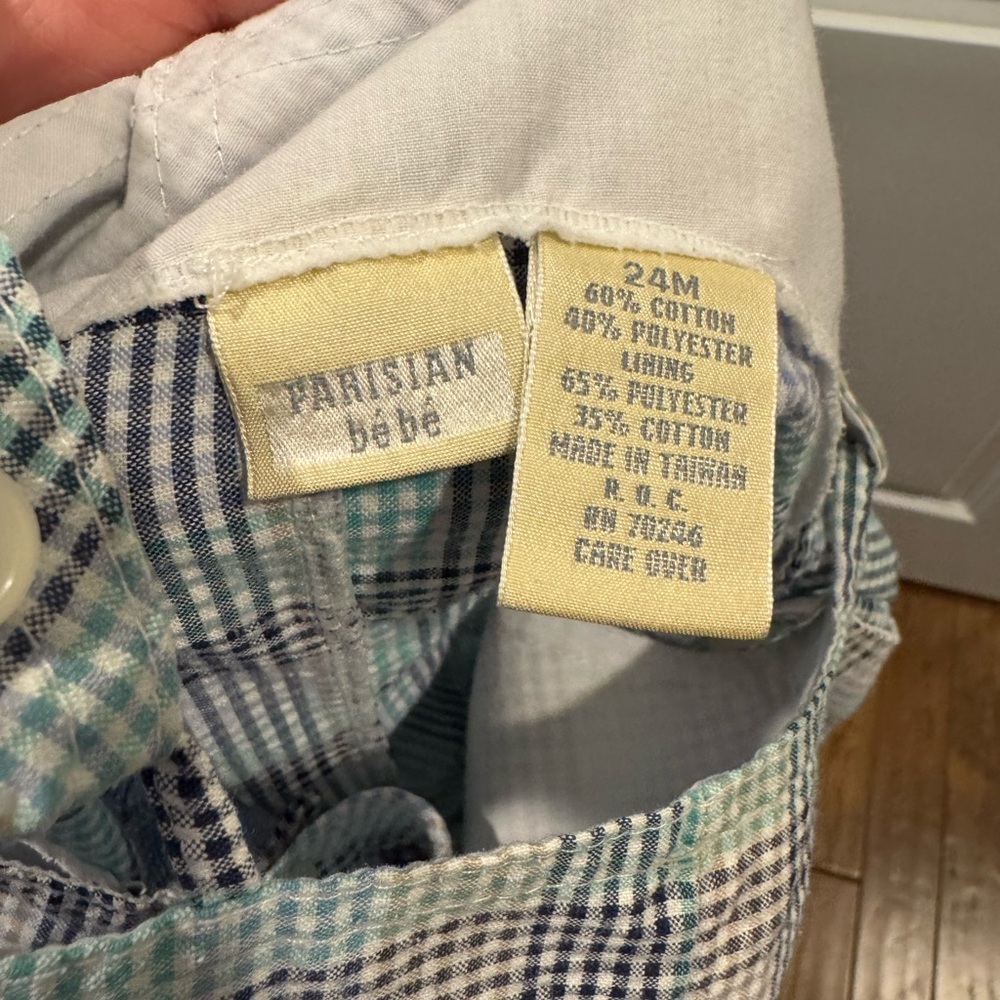 Parisian Bebe Sailboat Seersucker Plaid Shortalls Overalls 24 months 24m Boy - Picture 9 of 12